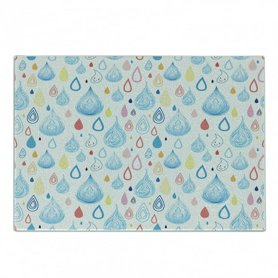 Rain Cutting Board, Various Large and Small Heavy Rain Drops Fluid Squall Fall Season Graphic Art Print, Decorative Tempered Glass Cutting and Serving Board, Small Size, Multicolor, by Ambesonne