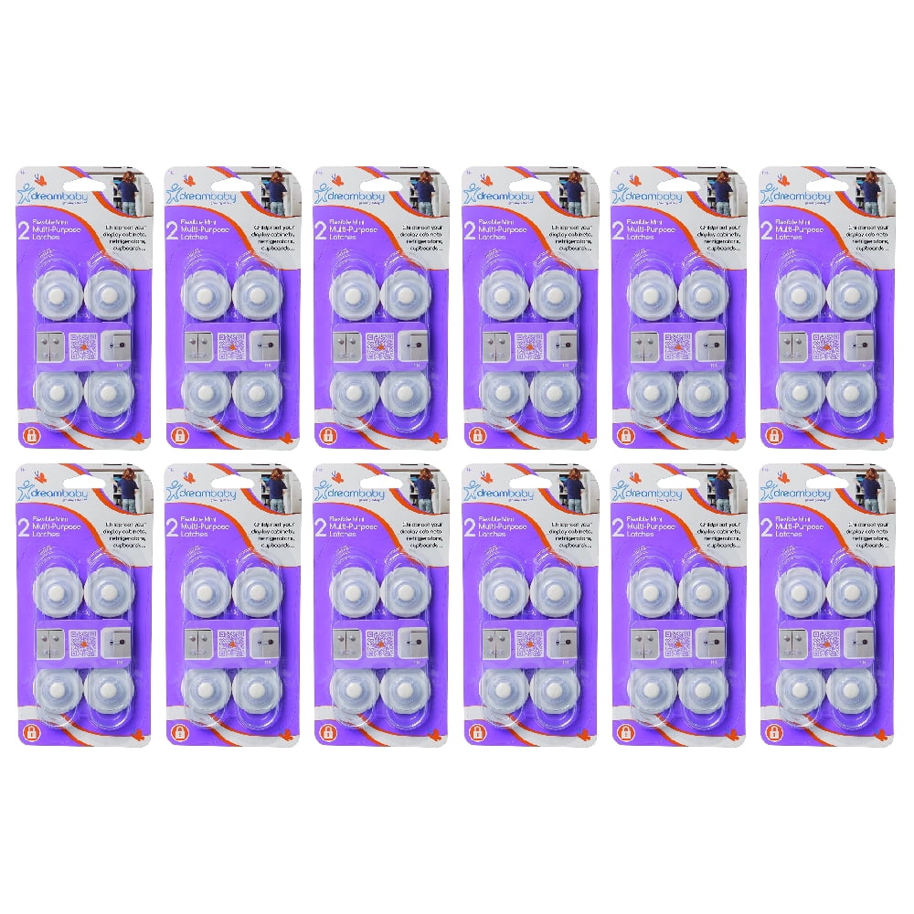 Dreambaby Mini Multi Purpose Latches Adhesive Locks Flexible 2 Count Clear, 12 Pack