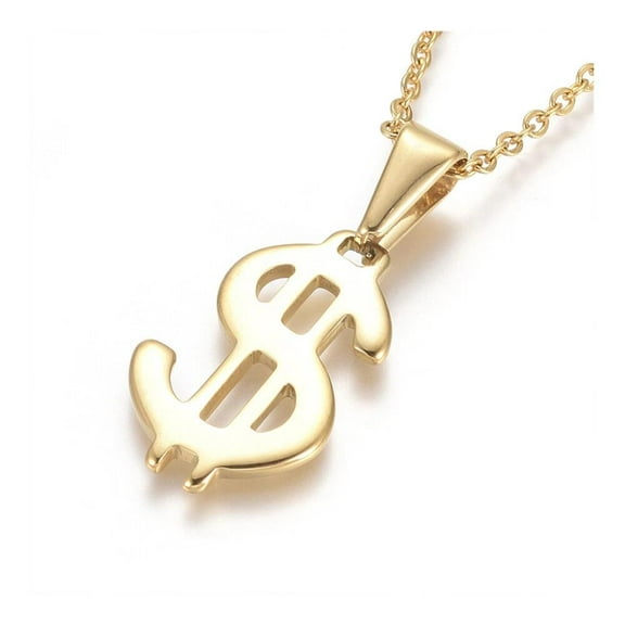 Stainless Steel Pendant Necklace Chain Lobster Dollar Sign Gold 17.5" 1.5Mm A234
