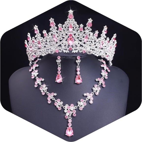 DESIGNICE Tiaras and Crowns Jewelry Set for Women Tiaras Earrings and Necklace for Wedding Rhinestone Crystal Bridal Jewelry Sets for Costume Birthday Party Prom Gifts