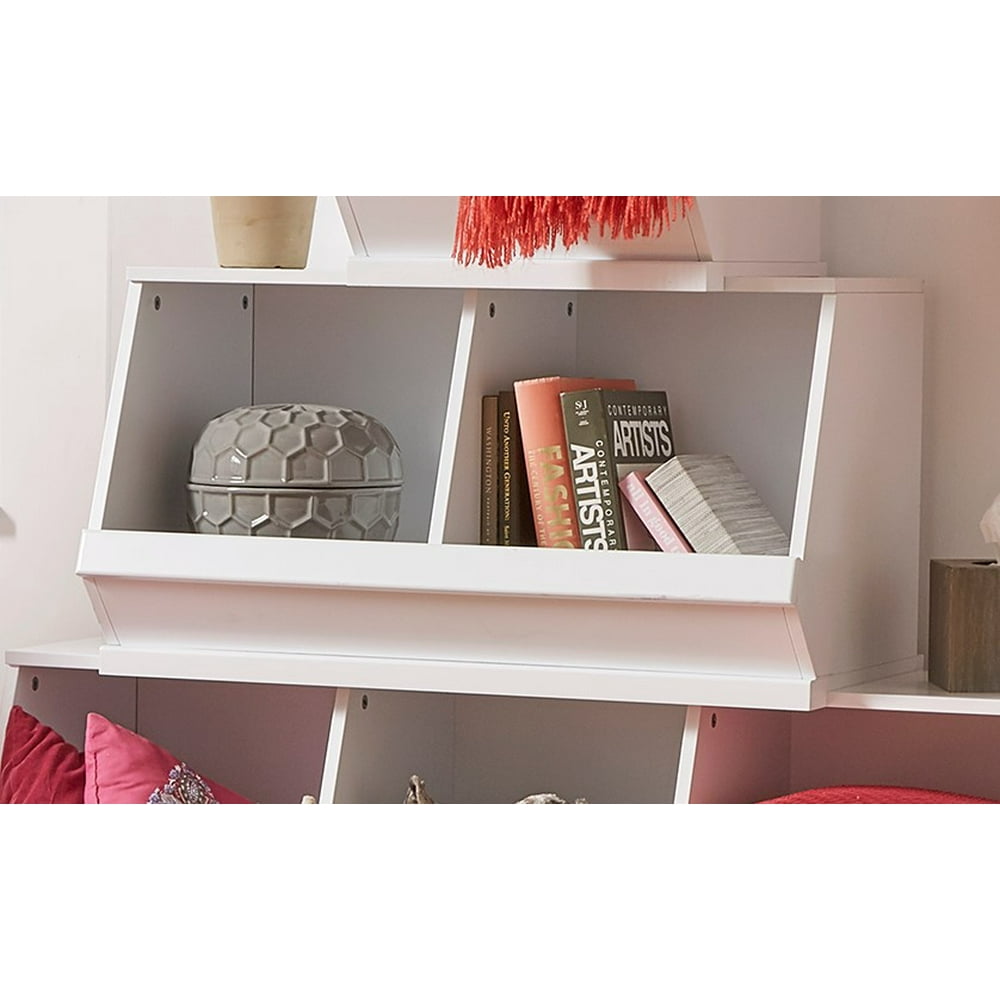 Chelsea Lane Stackable Wood Bin Storage Cubes, White Double Cube