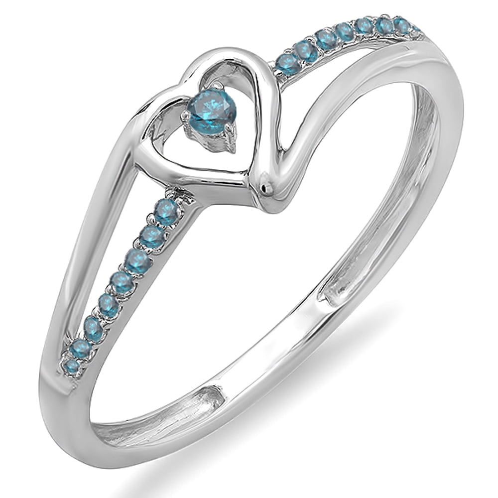White Gold Dazzlingrock Collection 0.10 Carat 18k Blue Sapphire Bridal Swirl Split Shank Cluster Promise Ring 1/10 CT ctw