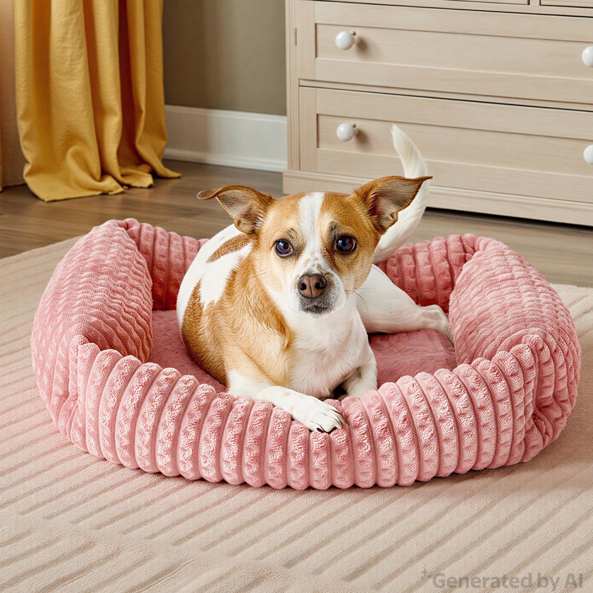 Vibrant Life Small Flannel Waffle Texture Bolster Cat or Dog Bed, Pink, 17" x 21"