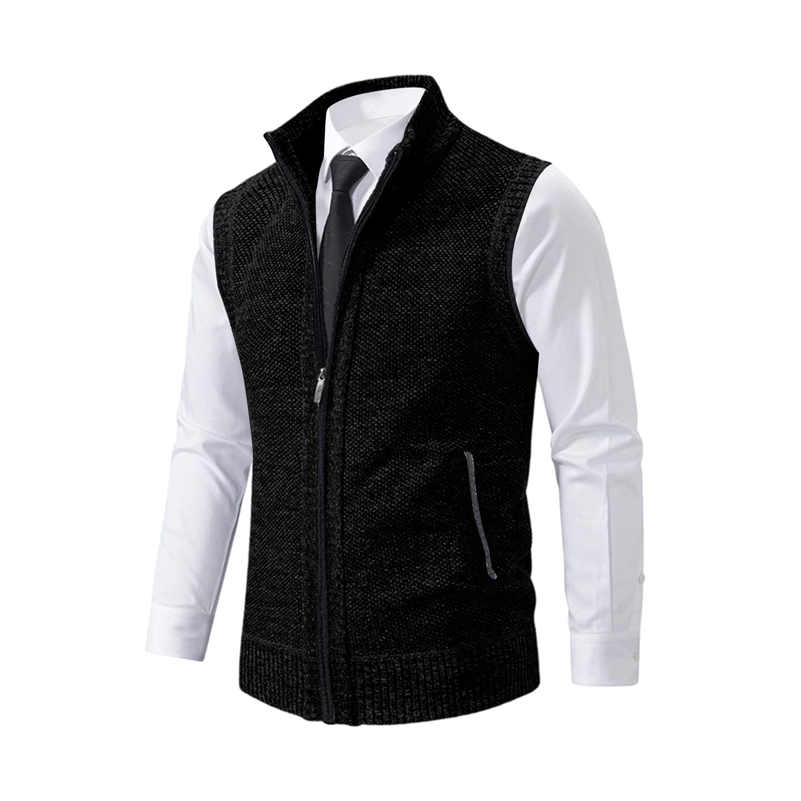 GrmtClth Sweater Vest for Men Fake Two Piece Zip Up Stand Collar