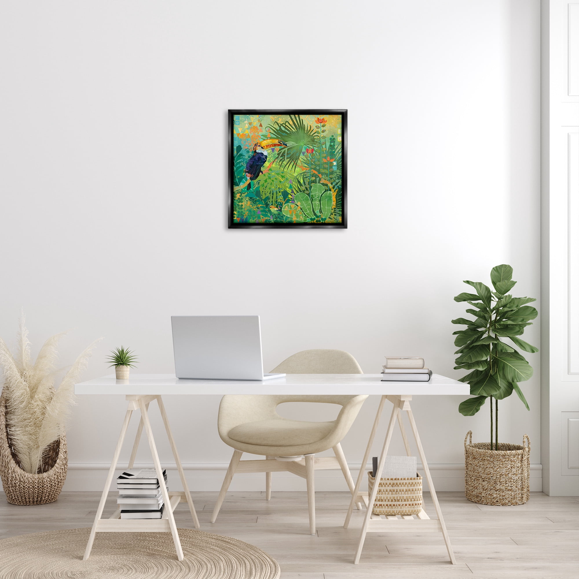 Stupell Industries Toucan Rainforest Nature Animals & Insects Painting Black Floater Framed Canvas Art Print Wall Art, 25 x 25