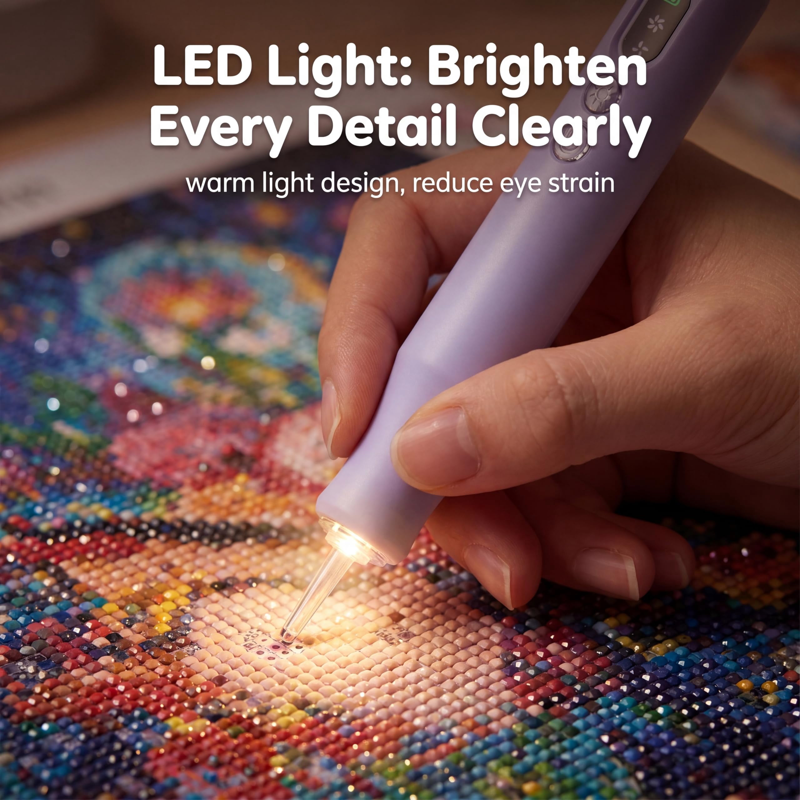 Electric Diamond Art Painting Pen, Cordless Quiet Vacuum Picker, No Wax Needed, 3 Speeds with LED Light, Ergonomic Dot Drill Tool, Diamond Art Accessory for DIY Diamond Painting,Purple