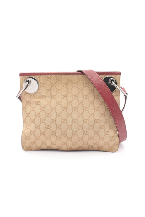 Pre-Owned Gucci GG Canvas Shoulder Bag/Handbag, and Leather, Women's, Beige/Burgundy, 120841