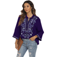 thumbnail image 4 of Grosy Embroidered Tops for Women 3/4 Sleeve V Neck Plus Size Boho Mexican Style Blouse Peasant Tops Women T Shirts Casual Tee Ladies Tunics-S/Purple/372/G, 4 of 7
