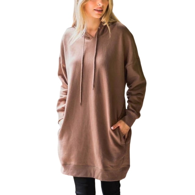 Oucaili Tops con capucha para mujer Sudaderas con capucha con cordón Jersey de manga larga Mini sudadera cómoda Vestido deportivo
