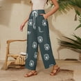 thumbnail image 4 of WTOBBY Women's Summer Floral Print Cotton Linen Loose Casual Elastic Tie Waist Ankle Pants with Pockets, Flowy and Comfortable for Daily Use,Navy XL, 4 of 4