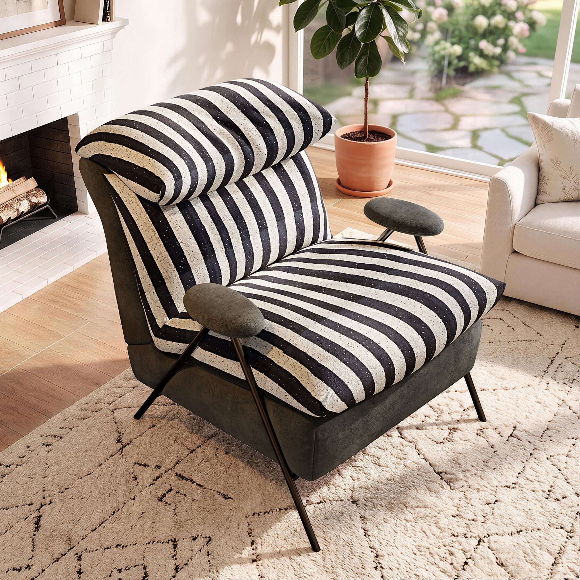 Aukfa Zebra Stripe Accent Chair, Modern Upholstered Armchair with Thick Padded Seat and Back for Living Room & Bedroom