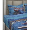 thumbnail image 6 of Ambesonne Maritime Fitted & Top Sheet Set with Shams, Harbour by the Sea, Navy Red, 6 of 8