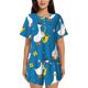 thumbnail image 1 of Balery Cartoon Goose Conjunto de Pijama para Mujer con Estampado, Dos Piezas de Manga Corta y Shorts, Ropa de Dormir Suave con Cuello Redondo y Bolsillos-Medium, 1 of 6