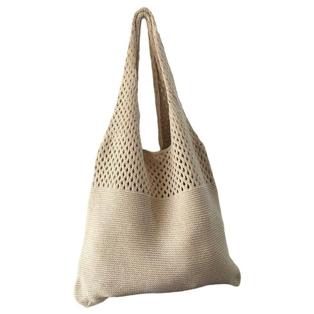 Bolso de mano tejido para mujer, para vacaciones en la playa, tejido hueco, para colgar. Caqui