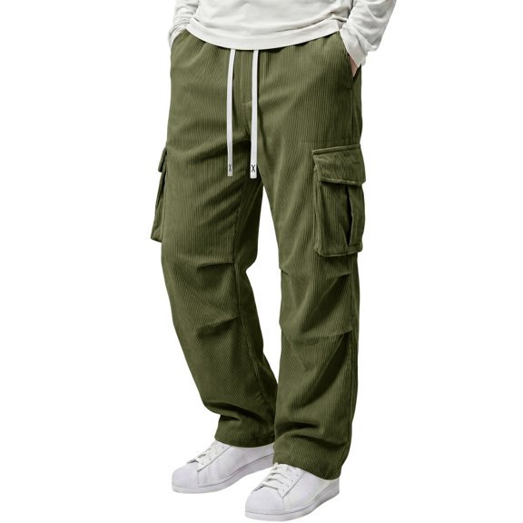 Wutalume Men's Cargo Pants with Pockets — Loose Work Trousers for Men, Drawstring Baggy Style, Multi-Pocket Casual Pants for Outdoor