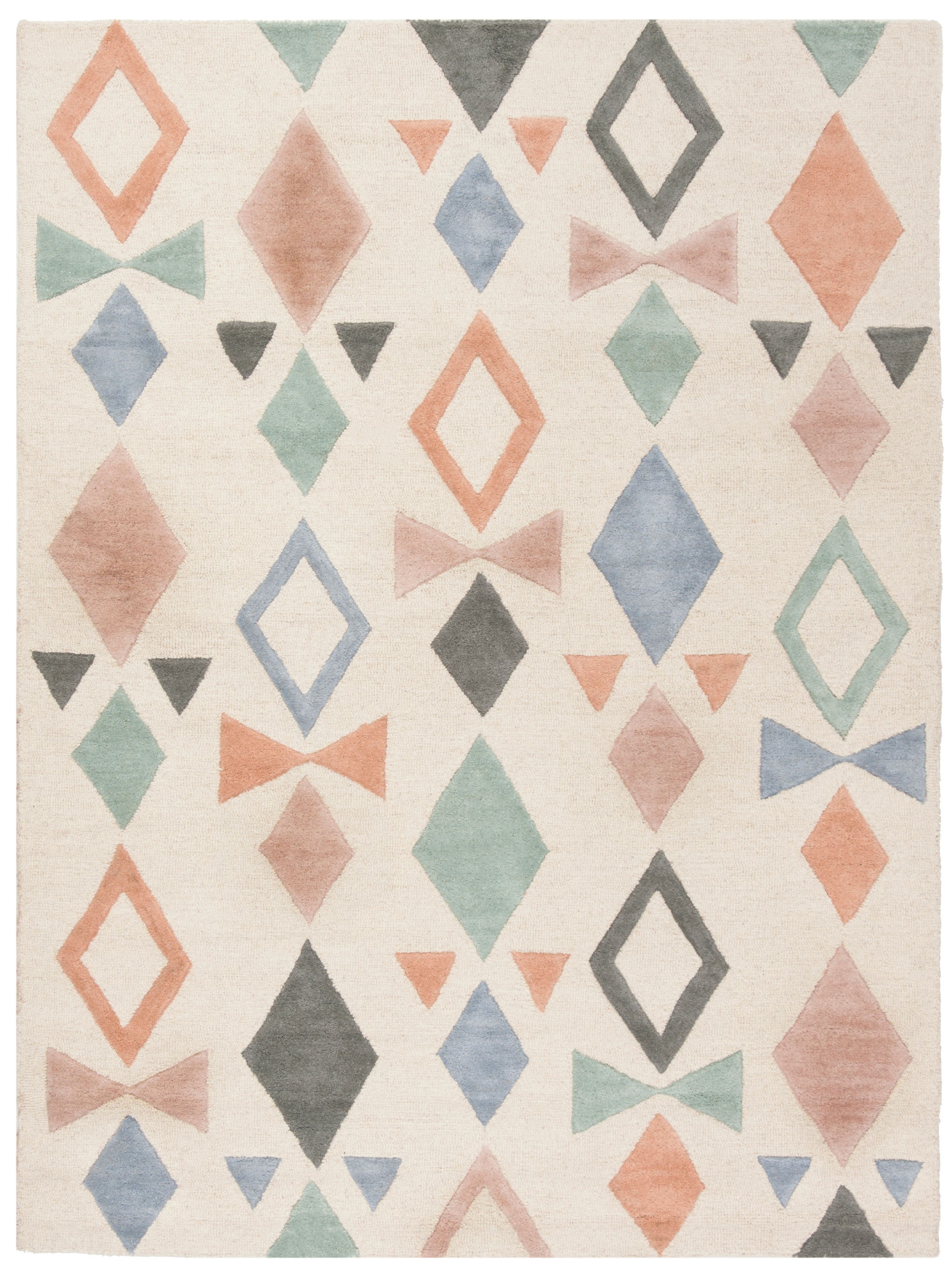 SAFAVIEH Kids Bowties Wool Area Rug, Ivory/Multi, 6' x 9'