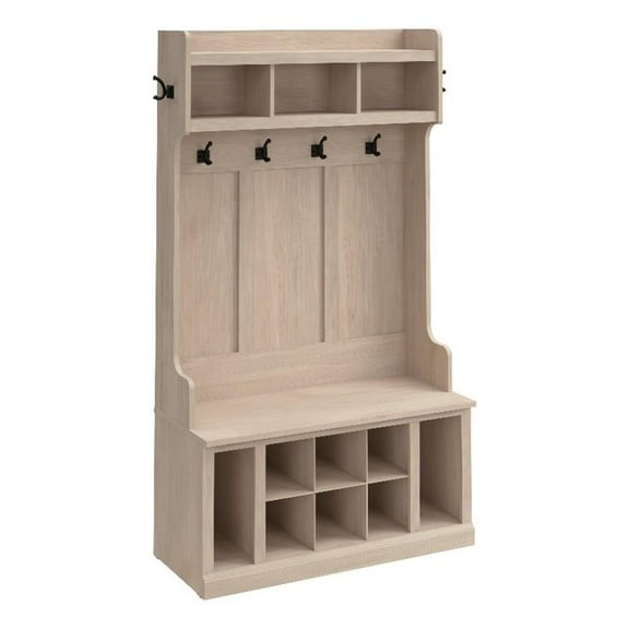 Bowery Hill 40" Engineered Wood Hall Tree & Shoe Bench with Shelves in Maple
