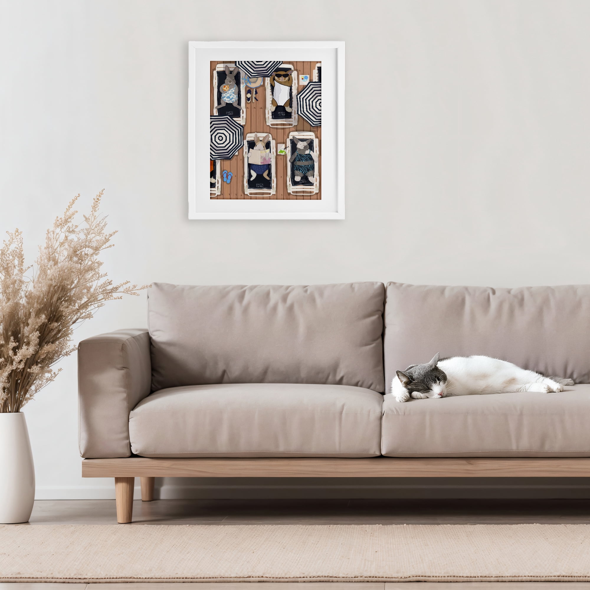 Stupell Industries Rabbits at Hotel La Mer White Framed Print Under Glass, design by Hanna Melin
