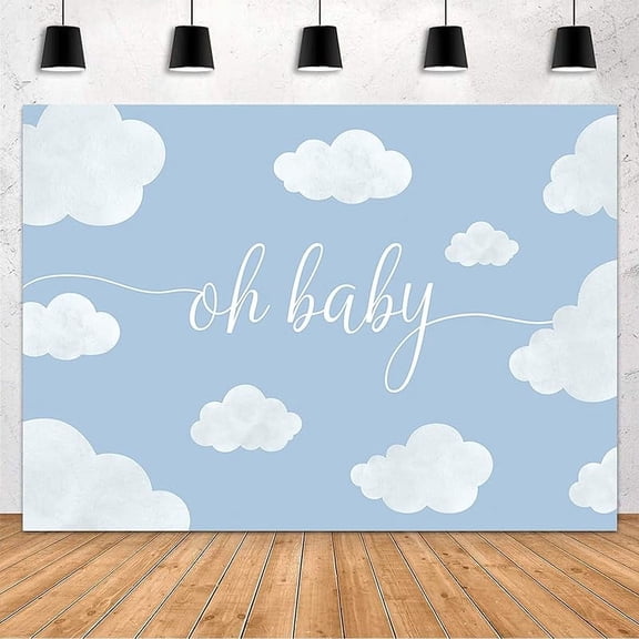 Oh Baby Shower Backdrop Blue Baby Birthday Photography Background Blue Sky White Cloud Baby Shower Party Decorations Cake Table Banner Supplies Photo Studio Props