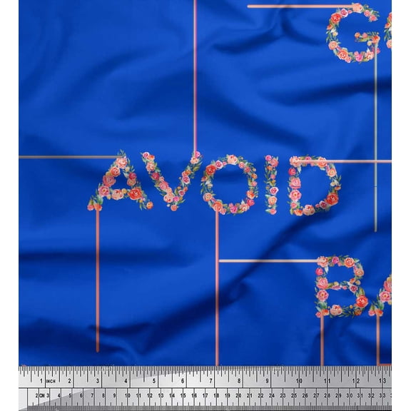 Soimoi Blue Cotton Voile Fabric Floral Alphabet Text Print Sewing Fabric Yard 56 Inch Wide