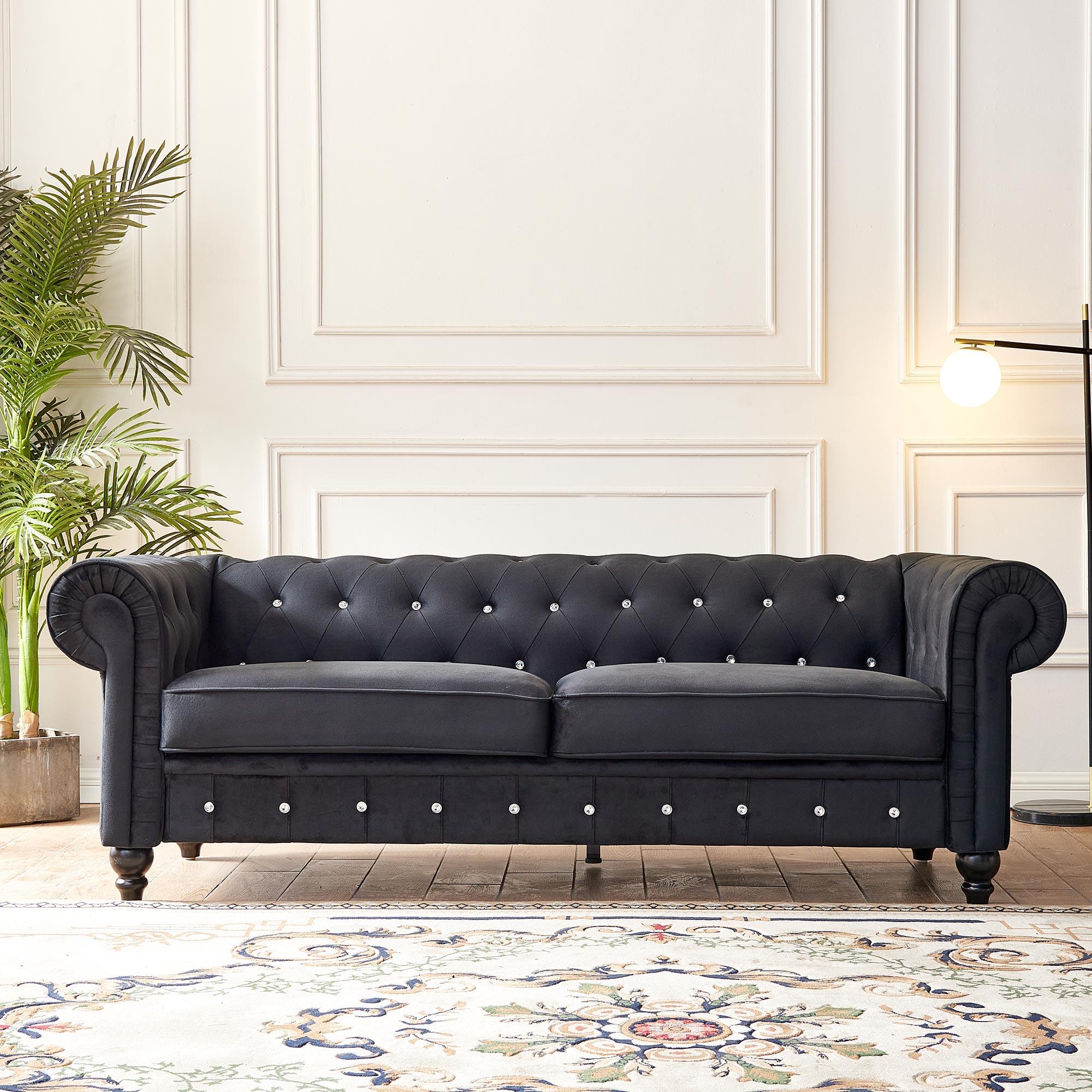 White Leather Chesterfield Sofa With Crystals | Baci Living Room