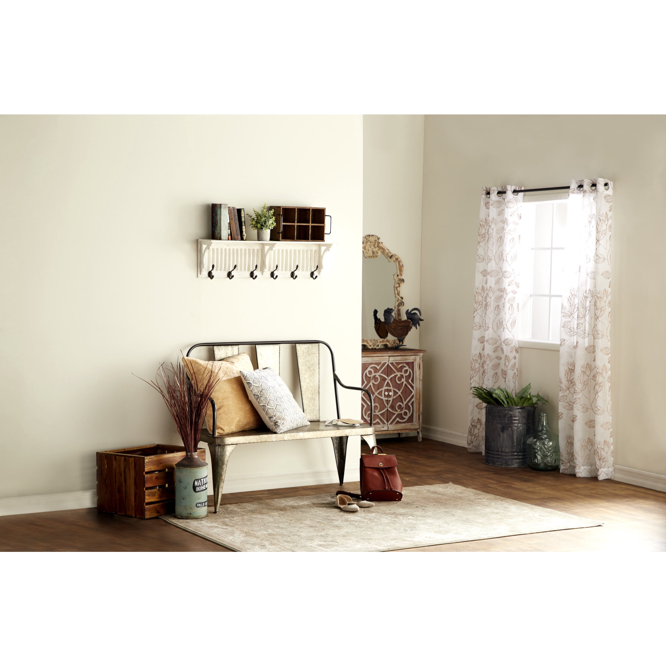 DecMode 16" x 20" Gray Metal Accent Table with Brown Wood Top, 1-Piece