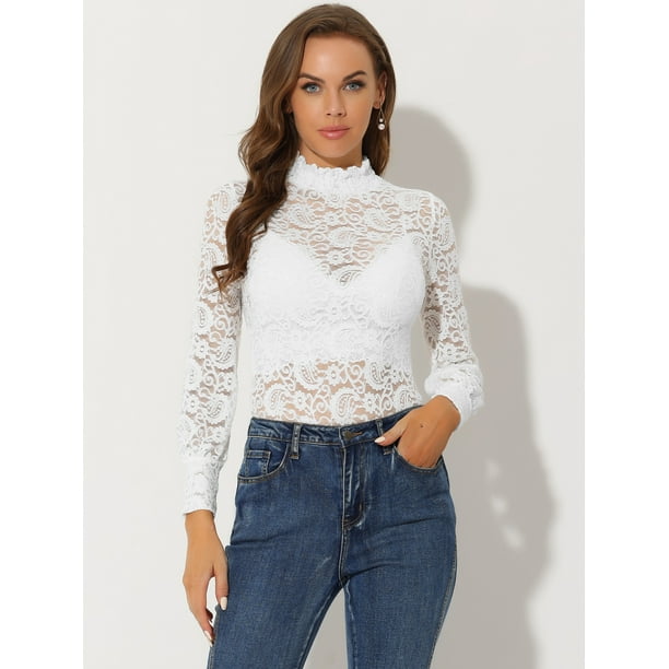 Blusa floral de manga larga con cuello alto y manga larga con