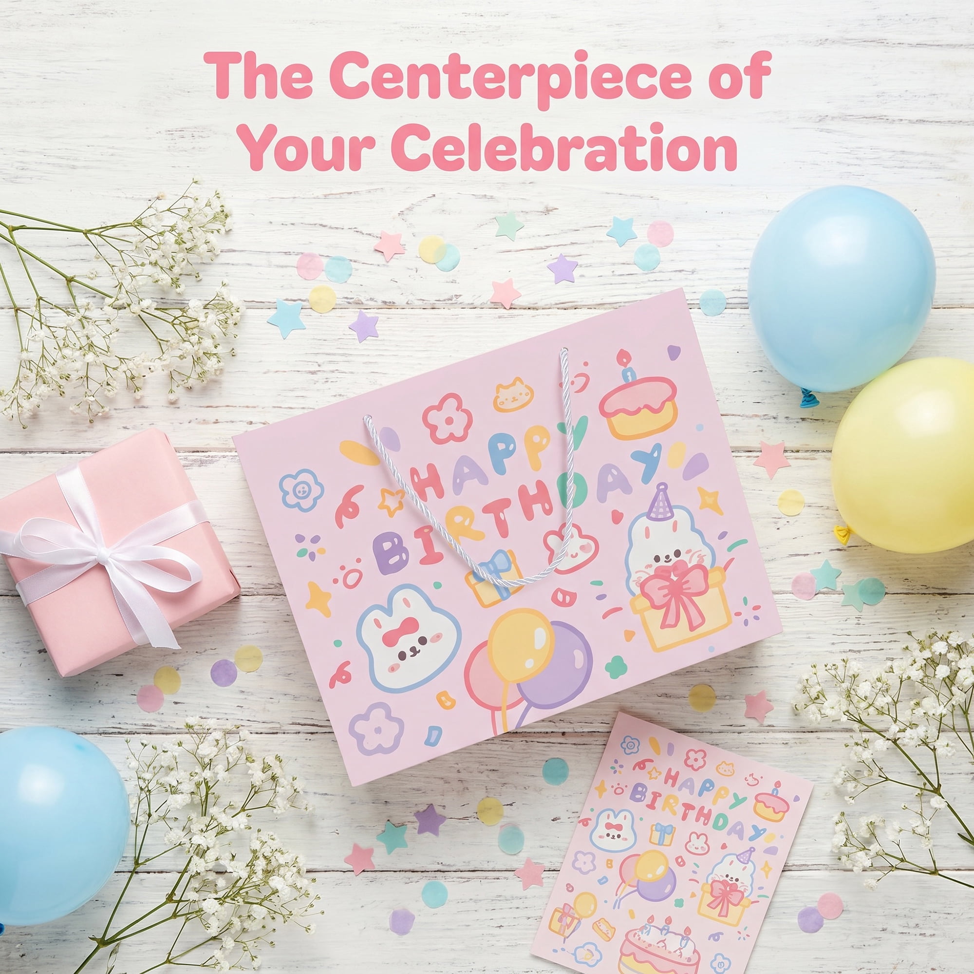 Unique Bargains 6Pcs Vibrant Cartoon Themed Birthday Gift Bags Pink 7.7" x 3.3" x 5.7"