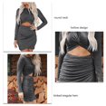 thumbnail image 3 of Long Sleeve Bodycon Dress Cutout Design Round Neck Irregular Hem Pleated Comfortable Skinny Dress for Parties Grey M, 3 of 4