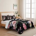 thumbnail image 5 of Quilts Twin XL Size Bedding Set, Farmhouse Flowers Lightweight Quilted Comforter, Country Pink Red Floral Leaf Black Soft Reversible Bedspread Coverlet with Pillow Covers for All Season, 68" x 98", 5 of 9