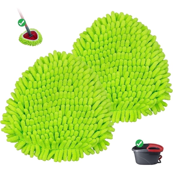 2 Pack Mop Replace Heads for Easywring 1-Tank System, Spin Mop Replacement Head Mop Heads Replacements, Chenille Mop Refills, Washable Reusable Mop Head Replacement for Floor Clean