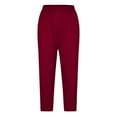 thumbnail image 3 of WIZUTIZ Yoga Leggings for Women Capri Plain Relaxed Slim Cutout Side Yoga Pants Elastic Spandex Mid Rise 3/4 Length Pants Solid Trousers for Teen Girls Hiking Swimming Pool Red, 3 of 6