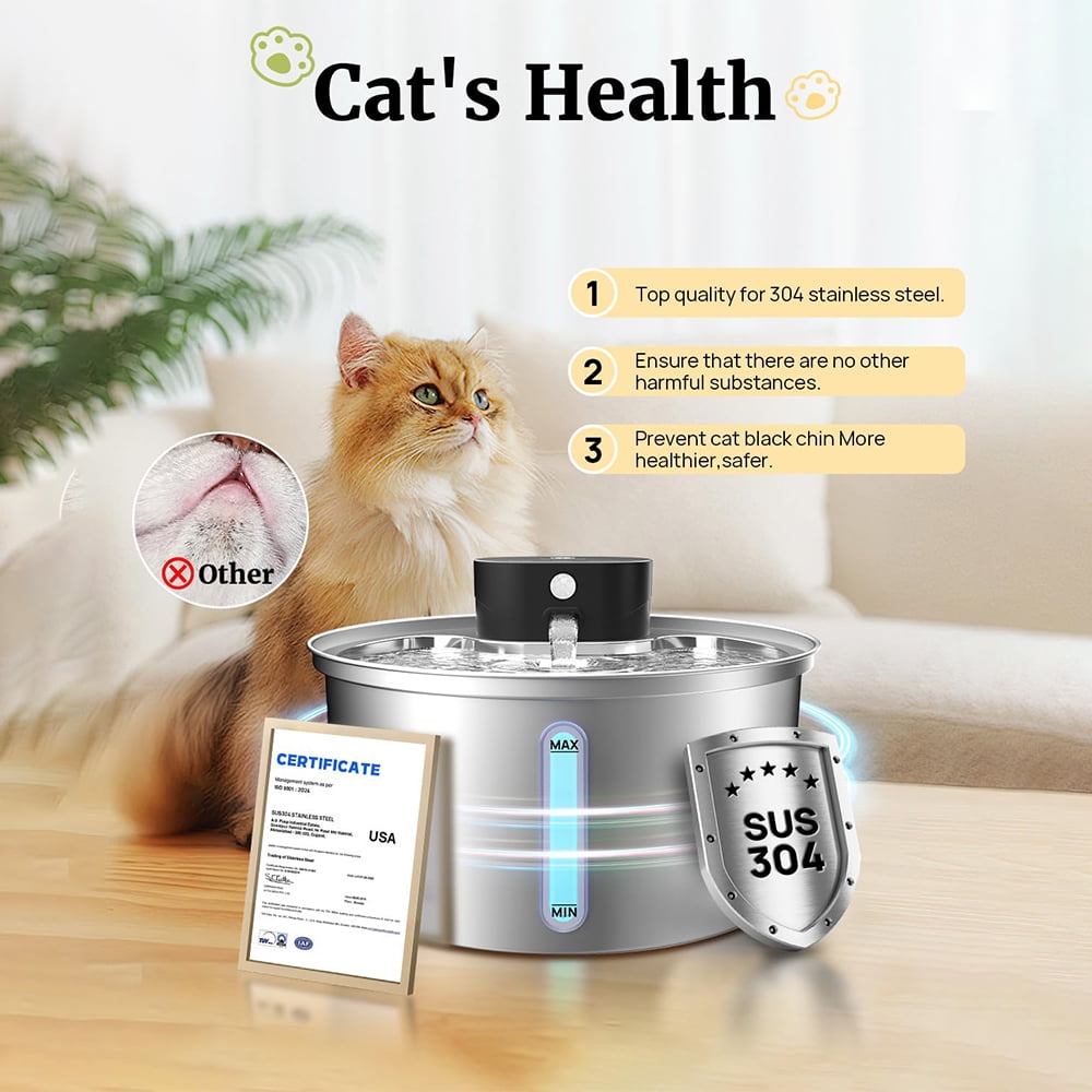 PEPWELL 3.2L Wireless Cat Water Fountain - 5000mAh Rechargeable Battery, 3 Working Modes, 304 Stainless Steel, 5-Layer Filtration, Quiet Operation for Indoor Cats & Dog