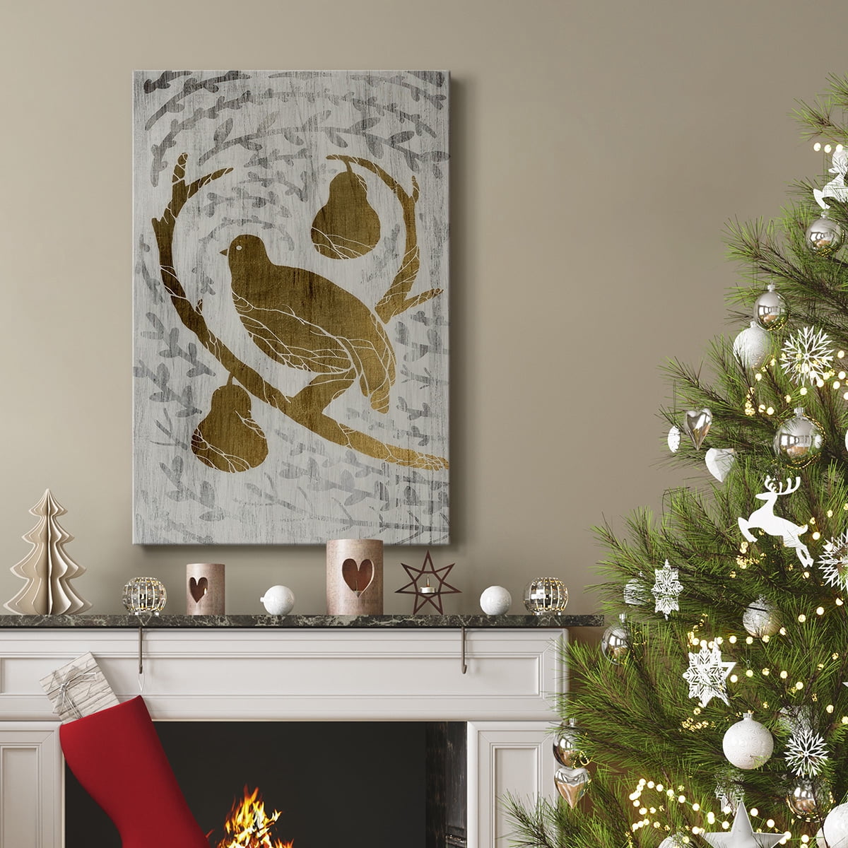 Partridge in a Pear Tree - Gold Leaf Holiday- Gallery Wrapped Canvas