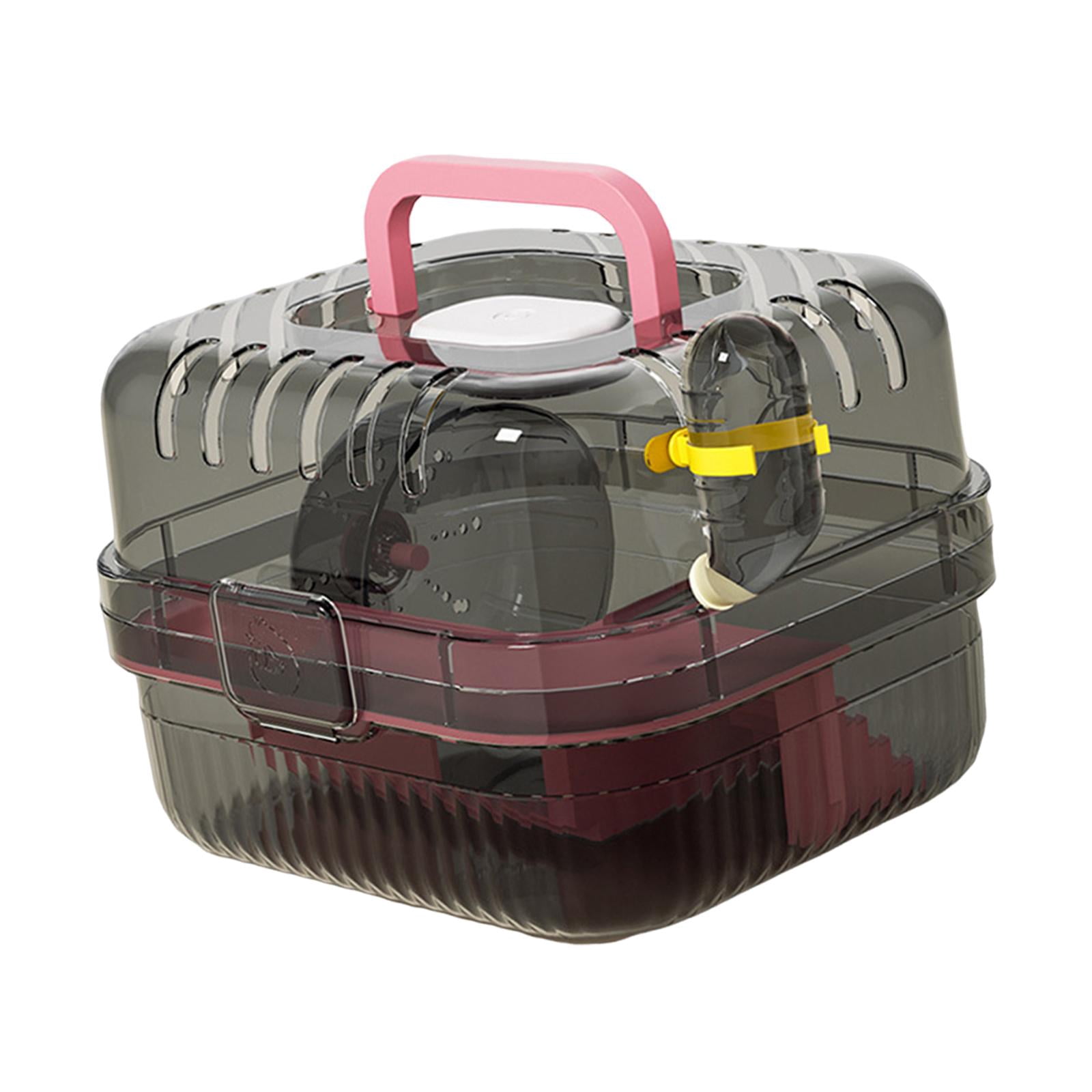 oshhni Hamster Cage with Water Bottle Breathable Carry Case for Gerbils Rats pink