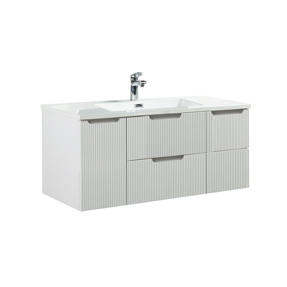 Themis 48 Inch White Wall Mount Vanity With A Integrated Sink