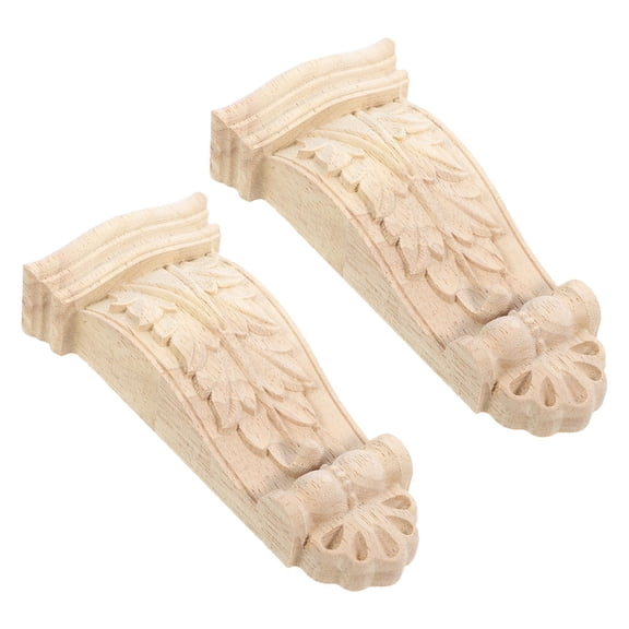 2 Pcs Corner Decorative Furniture Appliques Carving Wooden Corbel Beige