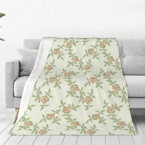 Fotbe Rose Darkseagreen Color Background Manta de Franela Acolchonada con Estampado, Súper Suave y Esponjosa, Extra Grande para Sofá, Cama, Uso Todo el Año-80"x60"