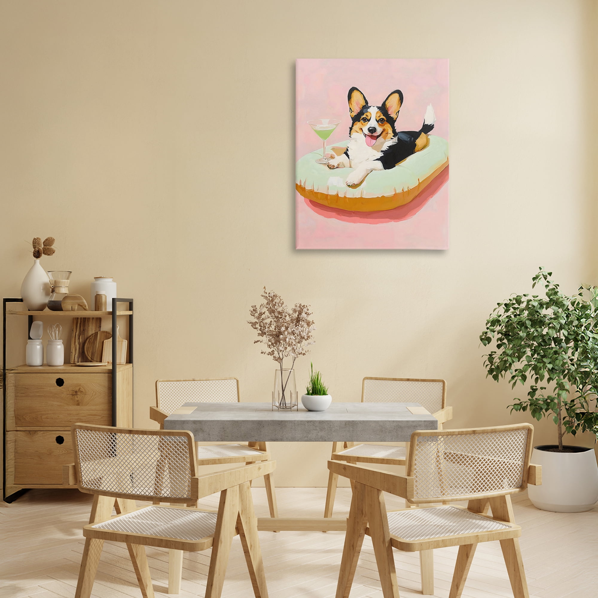 Stupell Industries Pastel Corgi with Cocktail Canvas Wall Art, design by The Prints Vibe