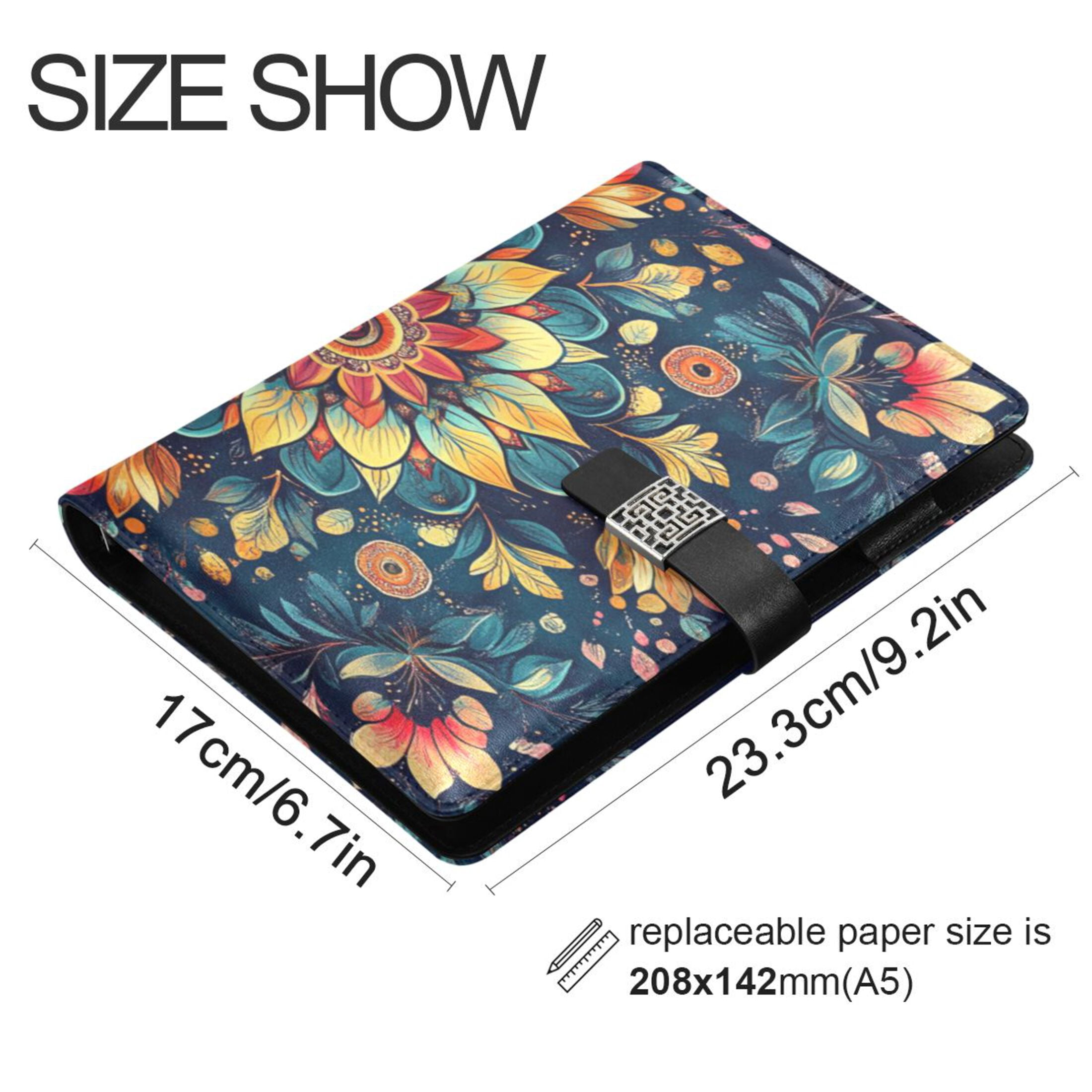 9.2x6.7 inch Leather Notebook 100 Sheets, Multi-Pocket Design & Pen Loop Vintage Mandala Pattern Refillable Journal Organizer
