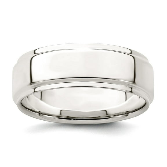 925 Sterling Silver Polished Flat Band 7mm Flat With Step Edge Size 10 Band Ring Ring for Women and Men