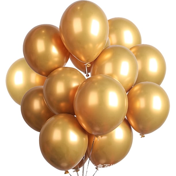Xiao Hua Globos metálicos dorados de 10 pulgadas, 60 unidades, globos cromados de látex para fiestas de baby shower, bautizos, cumpleaños y decoraciones para fiestas.