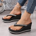 thumbnail image 3 of Rokment Womens Sparkly Rhinestones Wedge Flip Flops Fashion Casual Bling Platform Dressy Slip on Thong Comfortable Walking Backless Sandals for Bride Wedding Black Size 6.5, 3 of 5
