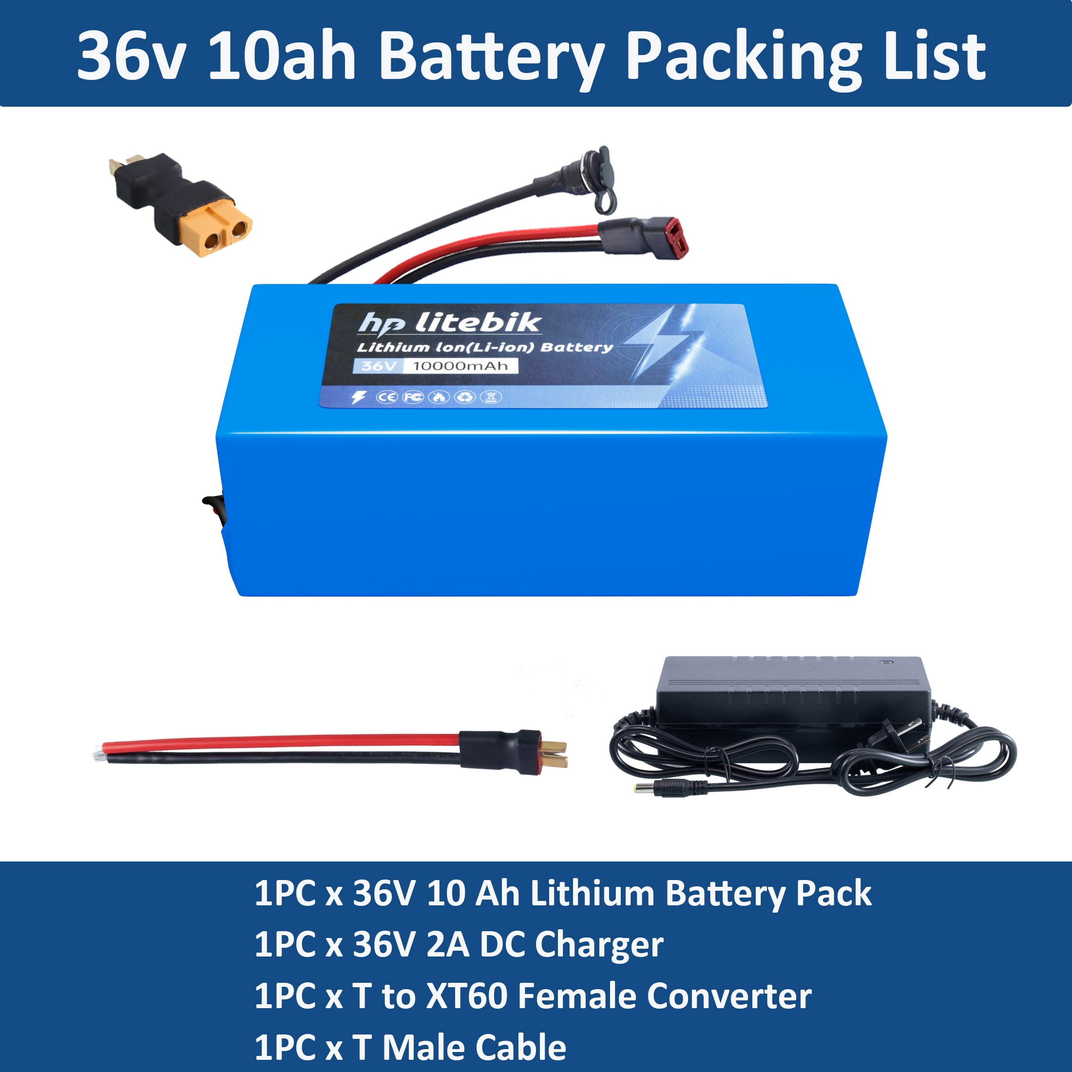 36v 10ah Ebike Battery Replacement Lithium Ion Battery for 750W Electric Bike
