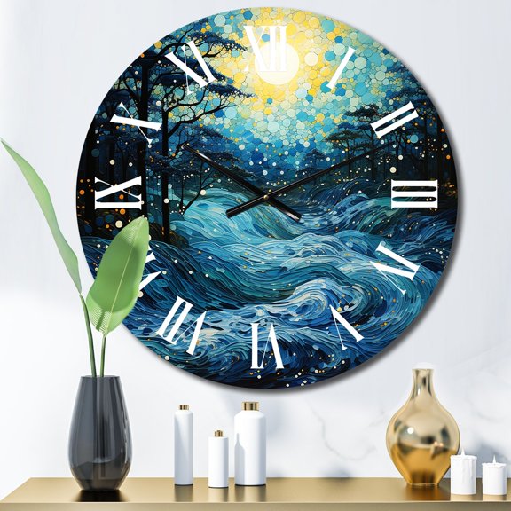 Designart "River Majestic Cascade painting" Abstract Oversized Wall Clock
