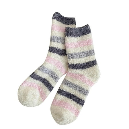 

Women s Short Socks Females Winter Stripe Socks Autumn And Winter Mid Tube Socks Coral Thickened Warm Stockings