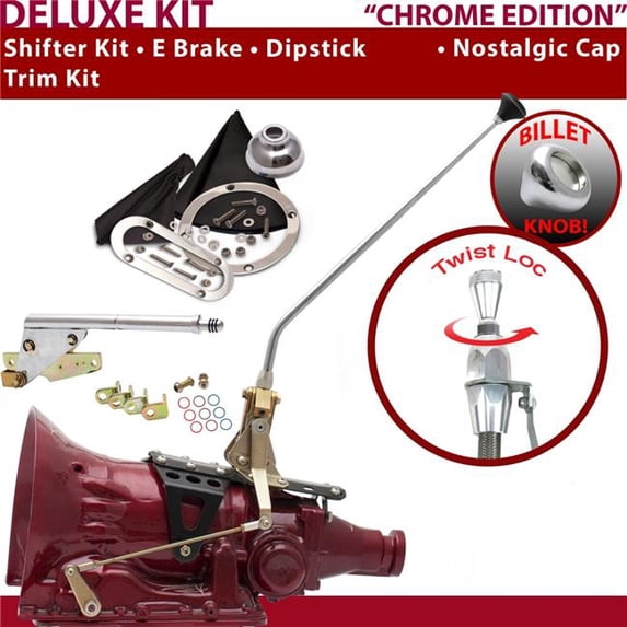 American Shifter 4L60E Shifter Kit Chrome 16 in. E Brake Trim Kit Dipstick for F2903