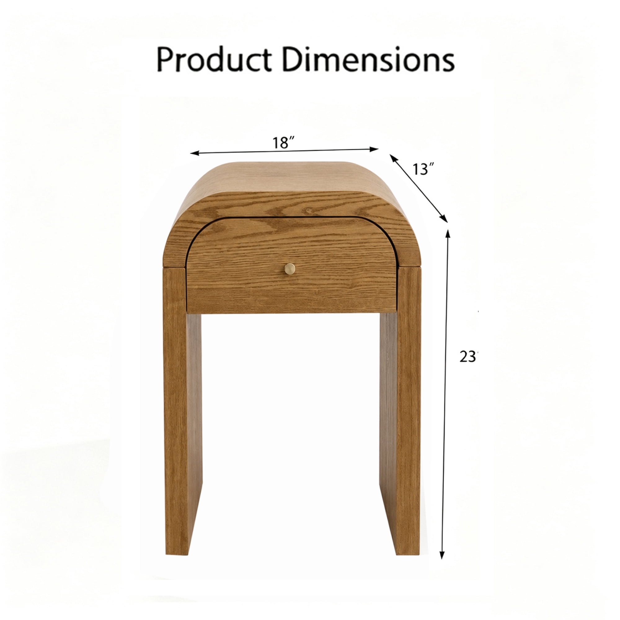 Leumius Curved Side Table with 1 Drawer Nightstand Side End Table with Rounded Edge Tabletop for Bedroom Living Room Walnut