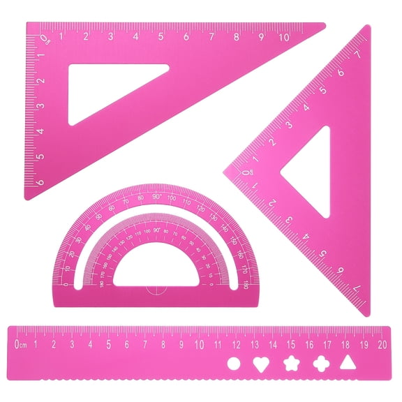 Uxcell 4pcs Triangular Ruler Set 20mm Aluminum Ruler Geometric Protractor Triangle Ruler Engineering Scale Pink