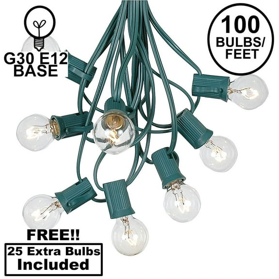 Novelty Lights 100 Feet Clear G30 Globe Outdoor Patio String Lights, Green Wire